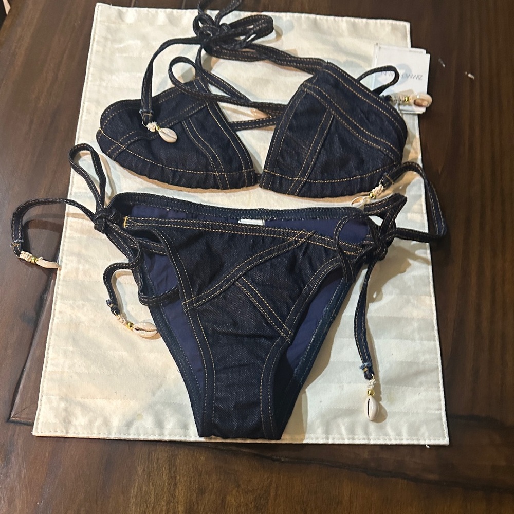 Zimmermann Dark Blue Denim Bikini Set